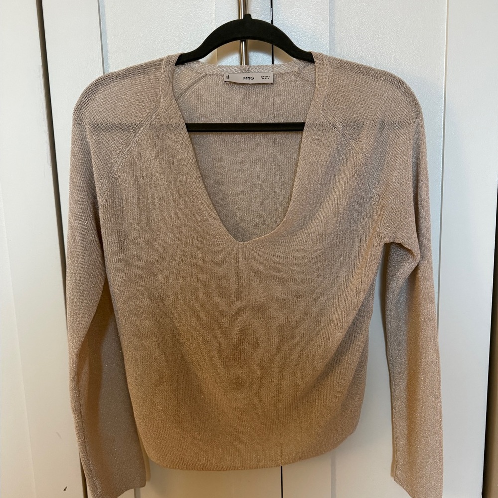 Mango Metallic Silver V-Neck sweater